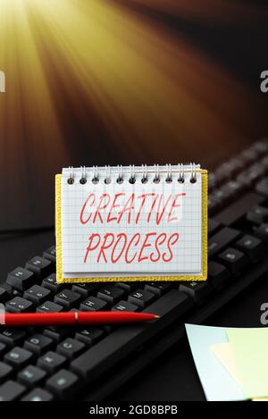 Hand writing sign Creative Process. Concept meaning process of generating new ideas and making connection Copying Old Ideas And Creating New Ones Stock Photo