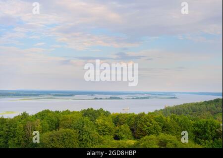 Cargo shipping boat on a Dnipro river. Ukraine Stock Photo
