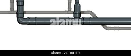 Sewer line. Water fittings. Pipeline for various purposes. Horizontal position. Illustration isolated on background vector. Stock Vector