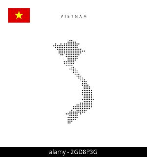 Square dots pattern map of Vietnam. Vietnamese dotted pixel map with national flag isolated on white background. illustration. Stock Photo