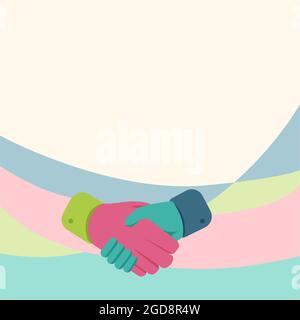 Hands Drawing In Handshake Position Showing Deal Agreement And Greeting. Palm Design Shaking Hand Displaying Proper Greet Manner. Stock Vector