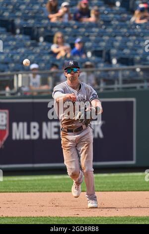 Aug 13, 2021: St. Louis Cardinals left fielder Tyler O'Neill (27) records  an out at Kauffman Stadium in Kansas City, MO. Cardinals defeated the  Royals 6-0. Jon Robichaud/CSM Stock Photo - Alamy