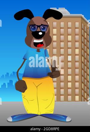 Funny cartoon dog pointing at the viewer with his hand. Vector illustration. Stock Vector
