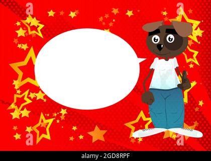 Funny cartoon dog pointing at the viewer with his hand. Vector illustration. Stock Vector
