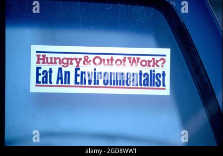 Anti-environmentalist bumper sticker on a truck in Idaho Stock Photo