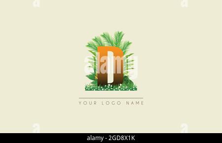 Initial Letter D   Exotic Summer  tropical Palm leaves refreshing Beach  icon logo design Stock Vector