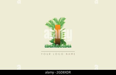 Initial Letter I   Exotic Summer  tropical Palm leaves refreshing Beach  icon logo design Stock Vector