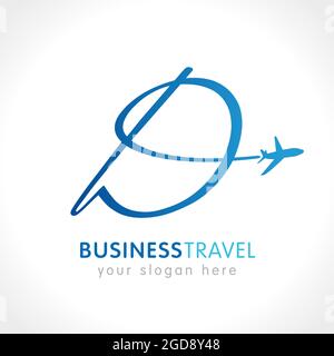 D travel company logo concept. Airlines, transportation or logistics company d name with flying plane. Branding identity, vector emblem. Isolated abst Stock Vector