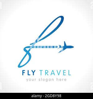 F travel company logo concept. Airlines, transportation or logistics company f name with flying plane. Branding identity, vector emblem. Isolated abst Stock Vector