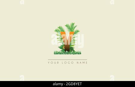 Initial Letter Y   Exotic Summer  tropical Palm leaves refreshing Beach  icon logo design Stock Vector