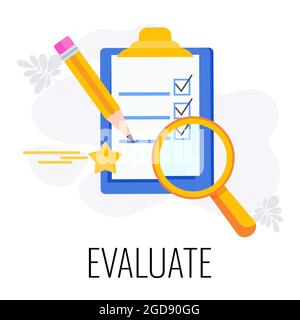 Evaluate icon. Mission, vision, plan and analysis. Stock Vector