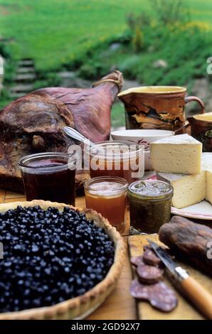 FRANCE, HAUTE-SAVOIE (74) PRAZ-SUR-ARLY, TEA TIME AT FARM, LOCAL DISHES AND FOOD PRODUCTS Stock Photo
