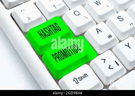 Conceptual caption Hashtag Promotion. Word Written on more showing can discover and engage with your content Creating New Word Processing Program Stock Photo