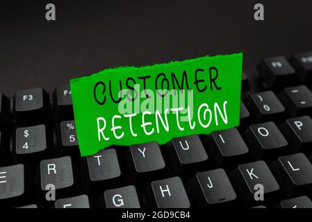 Writing displaying text Customer Retention. Business overview Actions or activities companies take to retain customers Offering Speed Typing Lessons Stock Photo