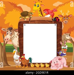 Empty wooden frame with various wild animals illustration Stock Vector ...