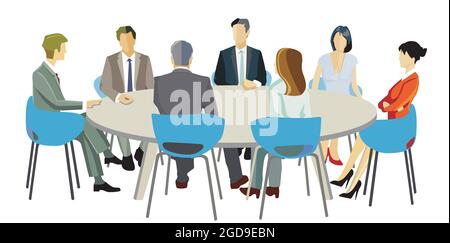 Business advice, team round table meeting illustration Stock Vector