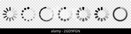 Set of loading icons. Buffer loader or preloader. Vector illustration isolated on transparent background Stock Vector