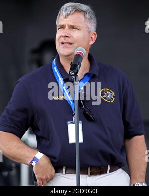 Brooklyn, NY, USA. 2 July, 2011. Commander, US Army Garrison - Fort Hamilton Colonel, Michael J. Gould, welcomes the audience at the Fort Hamilton Independence Day Weekend Celebration at Fort Hamilton. Credit: Steve Mack/Alamy Stock Photo