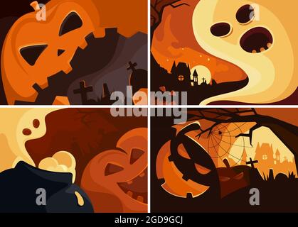 Set of Halloween banners. Different placards designs. Stock Vector