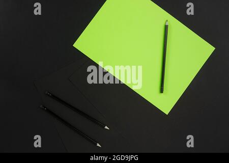 Mix of office supplies on a modern desk Stock Photo