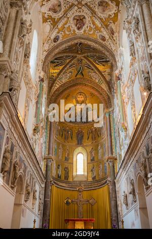 Interior of the Cathedral-Basilica of Cefalu Duomo di Cefalu in Sicily Stock Photo