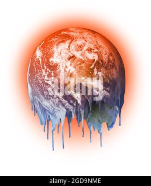 Melting hot and dripping unhabitable planet Earth, global warming climate change concept Stock Photo