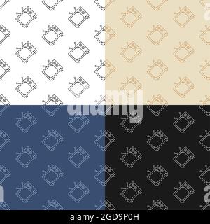 set of seamless patterns with Old wooden TV with antenna. World Television Day 21 November. Ornament for decoration and printing on fabric. Design ele Stock Vector