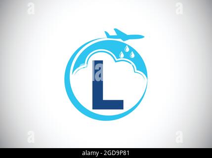 Initial L monogram alphabet with an airplane and cloud. Artificial rainmaking. Cloud seeding logo. Modern vector logo for the business, and company Stock Vector