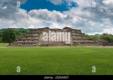 View of an ancient pyramid at the EL Tajin archeological site, in Papantla, Veracruz, Mexico. Stock Photo
