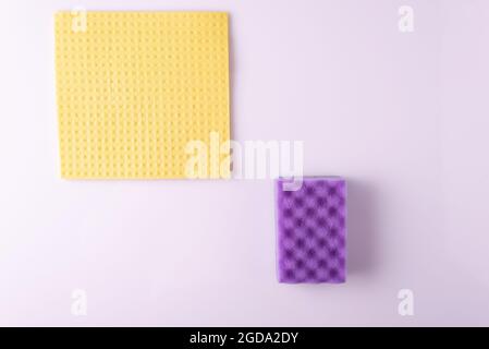 sponge and rag for cleaning on a white background. Stock Photo