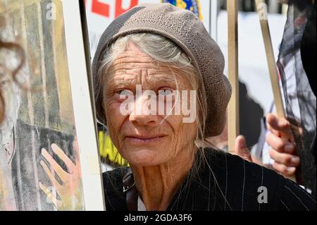 Senior Protester, Julian Assange US Extradition Appeal, High Courts of Justice, The Strand, London. UK Stock Photo