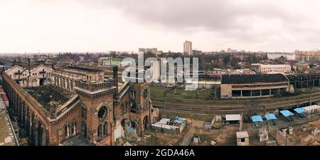 Stock photo of old abandoned industrial factory Krayan in Odessa, Ukraine. Colored, natural light. Stock Photo