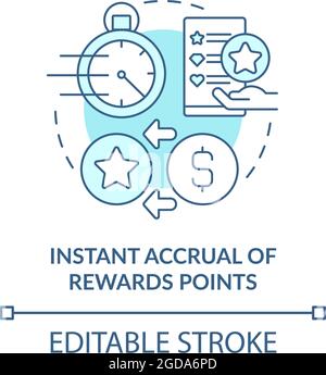 Instant accrual of rewards points blue concept icon Stock Vector