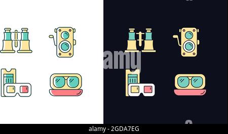 Authentic vintage light and dark theme RGB color icons set Stock Vector