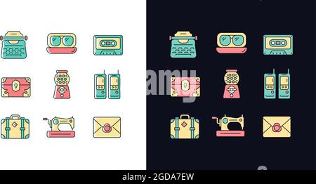 Vintage-inspired style light and dark theme RGB color icons set Stock Vector