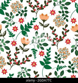 Plants with flowers, fruits and leaves arranged playfully on a transparent background Stock Vector