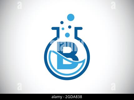 Initial B monogram alphabet with lab glass, chemical liquid, and bubbles. Lab logo. Logo for science, and technology business and company identity Stock Vector