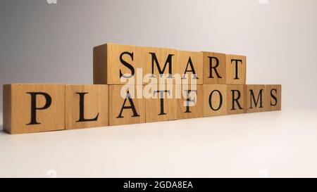 Smart platforms are created from wooden cubes. Industry and technology. close up. Stock Photo