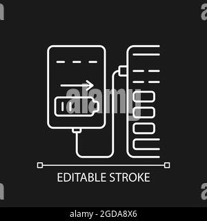 Recharge from computer white linear manual label icon for dark theme Stock Vector