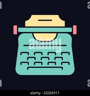 Vintage typewriter RGB color icon for dark theme Stock Vector