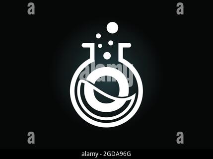 Initial O monogram alphabet with lab glass, chemical liquid, and bubbles. Lab logo. Logo for science, and technology business and company identity Stock Vector