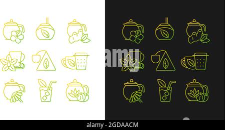 Tea and tea-like beverages gradient icons set for dark and light mode Stock Vector