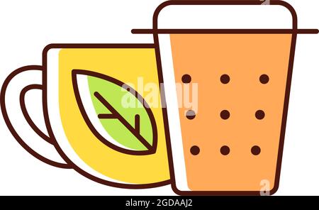 Metal tea infuser, strainer RGB color icon Stock Vector