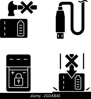 Powerbank for gadget user black glyph manual label icons set on white space Stock Vector