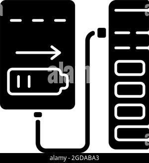 Recharge from computer USB port black glyph manual label icon Stock Vector