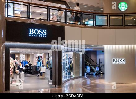 Hong Kong, China. 10th Aug, 2021. German clothing brand Hugo Boss logo seen in Hong Kong. (Photo by Budrul Chukrut/SOPA Images/Sipa USA) Credit: Sipa USA/Alamy Live News Stock Photo