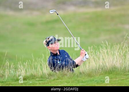 Denmark's Nanna Koerstz Madsen third shot on the 12th hole during day one of the Trust Golf Women's Scottish Open at Dumbarnie Links, St Andrews. Picture date: Wednesday August 11, 2021. Stock Photo