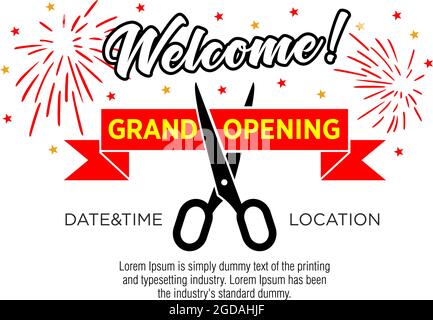 Grand opening template, banner, poster. Lettering design element for opening ceremony. Vector on transparent background Stock Vector