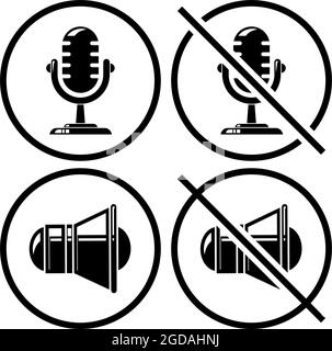 Microphone and audio speaker sound icon. Turn sound on and off. Vector flat design button for app Stock Vector