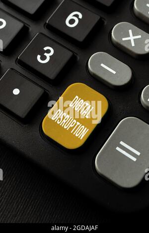 Writing displaying text Digital Disruption. Conceptual photo transformation caused by emerging digital technologies Writing Interesting Online Topics Stock Photo